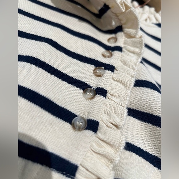 Sezane Gael Mariniere Striped Long Sleeve Top with Ruffles - Picture 9 of 12